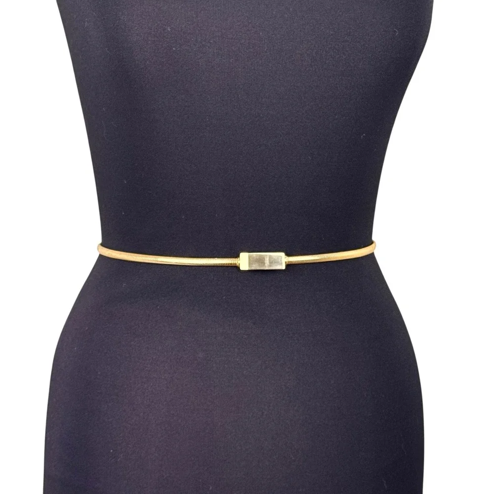Gold Metal Accordion Skinny Belt Womens Stretchy Glam‎ Evening Dressy